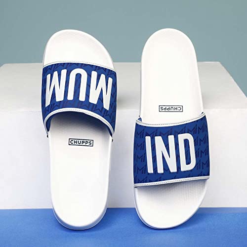 Image of CHUPPS Chupps X Mi Official Sliders White & Royal Blue Chupps Drift Orthopedic Slippers | Soft Footpharma Footbed | Breathable Ventilation Holes | Lightweight Flip Flops | Anti-Skid Chappals for Everyday For Womens