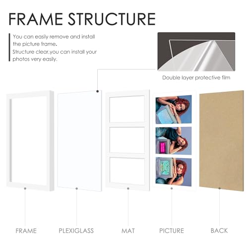 Image of DUENPY 8x16 Collage Picture Frame, 5x7 Collage Picture Frame Displays Three 5x7 inch Photos, or 8x16 (Without Mat) for Available Horizontal Wall Mounting Display and Vertical, White.