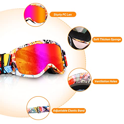 Micnaron Kids Ski Goggles, Snowboard Goggles, Anti-Fog Snow Goggles With Non-Slip Strap, Winter Skiing Sport Goggles For Boys Girls (Orange) #TOP2