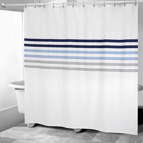 Izod - Shower Curtain, Twill Fabric Curtain, Striped Design Bath Decor, Dorm Room Essentials (Augusta White, 72") by IZOD - Used condition - US$31.74