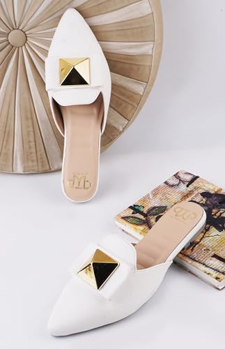 Image of The White Pole Slip on Slides Flat Mules Bellies Jutti Sandals for Women and Girls