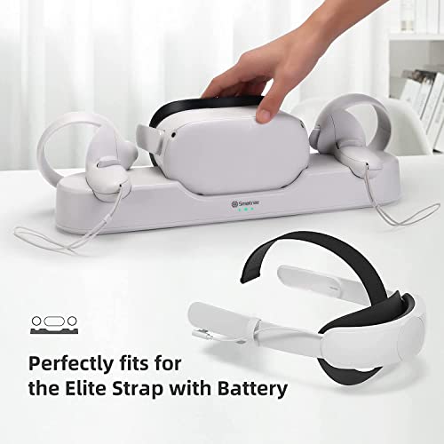 Smatree Base de Carga Compatible con Quest 2, Auriculares y Controladores de Realidad Virtual simultáneamente, Adecuado para Correa Elite con batería, con 2 baterías Recargables (sin Adaptador)