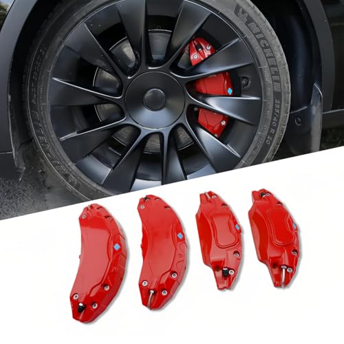 Brake Caliper Covers Compatible With Tesla Model Y Juniper 2025 2026 Accessories 19 20 Inch Wheel Front Rear Brake Caliper Covers (Not For The Model Y 2019-2024)