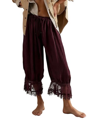 Image of Women Lace Long Bloomers Pants Elastic Waist Y2k Ruffle Pettipants Slip Cute Pantaloons Pumpkin Pants