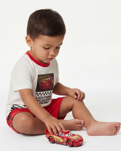 Image of Disney Pixar Cars Lenticular Lightning McQueen Toddler Outfit for Boys, 2 Piece T-Shirt & Fleece Shorts Set