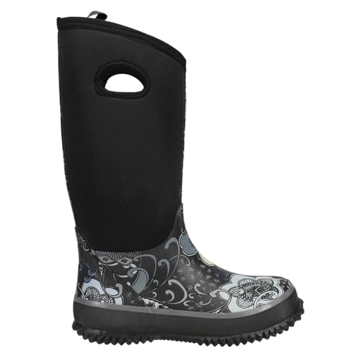 ROPER Womens Barnyard 12 Inch Floral Round Toe Rain Casual Boots Mid Calf - Black