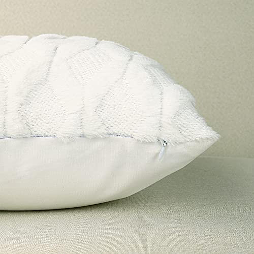 Henzxi Set Of 2 Throw Pillow Covers 18X18 Inches Farmhouse Decorative Throw Pillow Covers Square Boho Cushion Case With Faux Velvet Soft Plush Short Wool, White #TOP5
