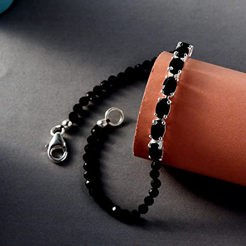 Shop LC Black Spinel Birthstone Beads Bracelets For Women Natural Stone 925 Sterling Silver Crystal Jewelry Spiritual Size 7.25" Birthday Gifts - Image 5