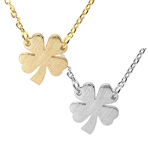 Spinningdaisy Handcrafted Brushed Metal Irish 4 Leaf Clover Necklace