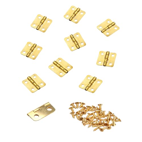 Image of 10 Pcs Mini Brass Hinges 18 x 16mm, Small Hinges for Wooden Boxes and Cabinet Doors, 180 Degree Metal Furniture Hinge with Screws for Dollhouse Drawer Jewellery Box DIY Crafts (Gold)