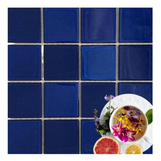 Premium Quality 3" x 3" Cobalt Blue Square Pattern Porcelain Mosaic Tile on Mesh Mounted for Kitchen Backsplash, Pool Tile, Bathroom Wall, Accent Wall (20 Sheets)