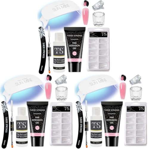 Image of Poly Nail Gel Extension Kit for UV Nail Art, Extension Set (8in1) - Needs 2-3 Time Practice (SSD KIT) (Pink) (Pack of 3)
