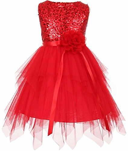 AkiDress Sequin Bodice with Double Layer Mesh Flower Girl Dress for Little Girl
