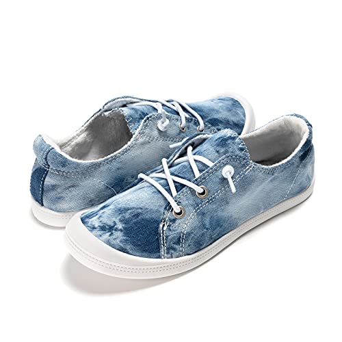 Image of FUNKYMONKEY Slip-On Canvas Sneakers for Women, Comfortable Lightweight Lace-Up Flat Casual Tennis Shoes Breathable Walking Shoes for Everyday Wear