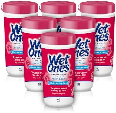 Wet Ones Antibacterial Hand Wipes, Fresh Scent, 40 ct Canister (6 Pack)