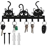 PjuQow Schlüsselbrett Modern Aus Metall, Hakenleiste Mit Katzenkunstmuster, Katzen Deko, Schlüsselbrett Modern, Schlüssel Aufbewahrung, Deko Flur, Einrichtung Wohnung, Inklusive Befestigungsmaterial