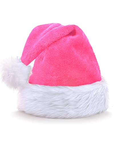 KONVINIT Pink Christmas Hat,Santa Hat for Adults Deluxe Santa Claus Hat Xmas Hat for Men and Women Father Christmas Hat for Christmas Party,Santa Costume,pink - Image 2