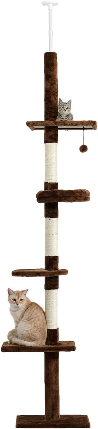 PETEPELA Cat Tower 5-Tier Floor to Ceiling Cat Tree Height Adjustable (95-107 Inches), Tall Cat Climbing Tree Featuring with Scratching…