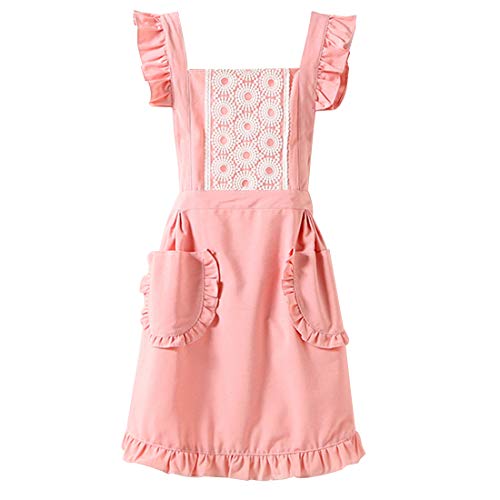 (ボラ-キキ) Bole-kk フリフリ エプロン フリル コスプレ 女性用 かわいい 新婚 料理 美容師 保育士 メイド キッチン ガーデニング 結婚お祝い おしゃれ ピンク