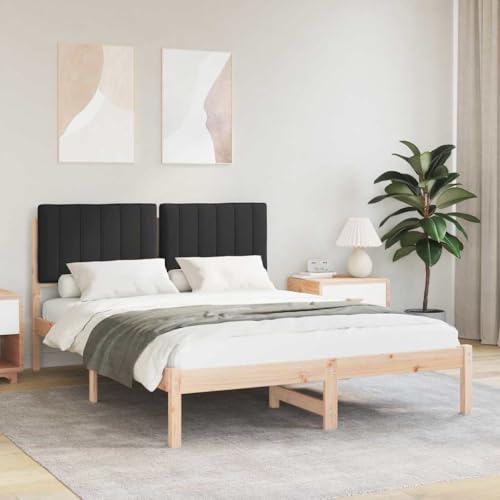 Mokuyary Marco de cama con cabecero acolchado negro 135 x 190 cm, marco de cama con somier, plataforma de somier, marco de cama sin colchón, fácil montaje para dormitorio, habitación de invitados, A9