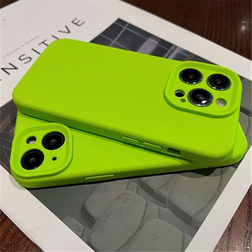 Coque iPhone 15 Plus silicone liquide vert fluorescent souple avec protection caméra