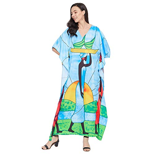 Image of Oussum Plus Size Kaftan Dresses for Women, Polyester Summer Caftan Cover Up Maxi Beach Dress, 1X-3X