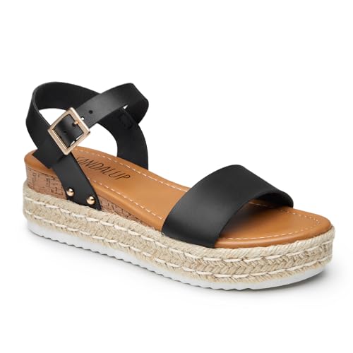SANDALUP Women's Espadrilles Platform Wedge Sandals - Open Toe, Ankle Strap, Synthetic Sole, Adjustable Buckle