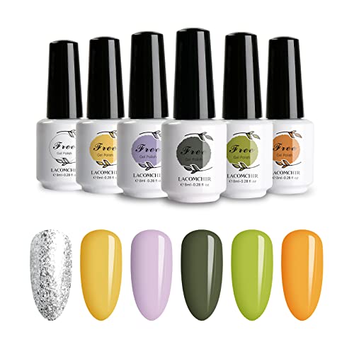 Lacomchir Gel Unghie Colorati-Semipermanente Unghie per Unghie 6 Colori X 8ml Soak off LED Smalti Semipermanenti Professionali Gel Nail Polish Manicure in Fall