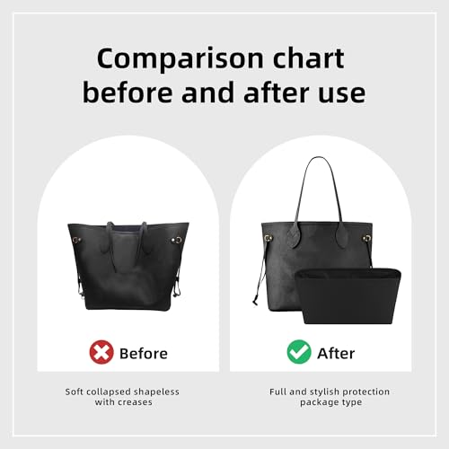 Image of DGAZ Purse Organizer Insert Fits Neverfull-Mini /PM /MM /GM Bags,Silk Bag Organizer,Luxury Handbag & Tote Shaper(GM, Black)