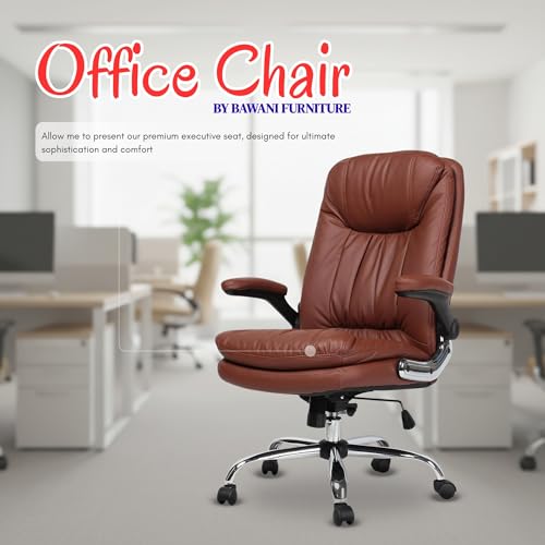 Image of Premium Leatherette Executive Office Chair with Chrome Base & Padded Armrests | Adjustable Height Swivel Desk Chair for Office & Home (Tan)