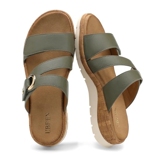 Image of UBFEN Womens Slides Sandals Comfortable Low Wedge Arch Support for Walking | Soft Cushioned Insoles, Adjustable Straps, Slip On for Summer, Casual, Home, Quick Outings
