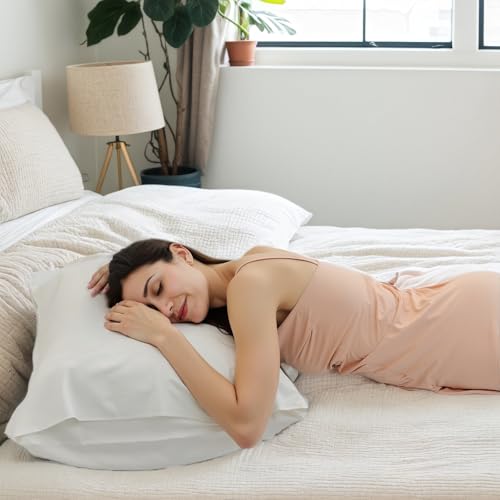 Image of White Pillow Cases Standard Size 2 Pack, Rayon from Bamboo Cooling Pillowcases with Envelope Closure, Cool & Breathable Pillow Case for Hot Sleepers and Night Sweats, 20x26 inches