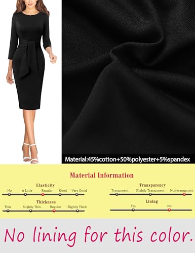 Image of VFSHOW Womens Front Zipper Tie Waist Bow 3 /4 Sleeve Slim Fitted Work Business Office Party Bodycon Pencil Sheath Dress