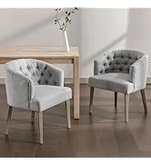 LukeAlon Linen Fabric Dining Chairs Set of 2, Modern Upholstered Living Room Chairs with Sold Woo...