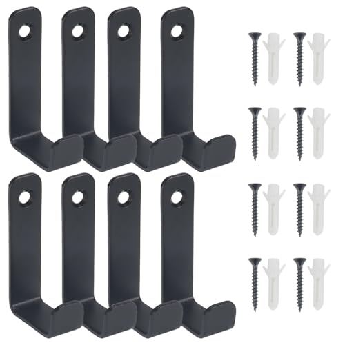 NAHUAA Lot de 8 Crochet Mural Garage Crochet Mural a Visser en J Noir Patere Murale en Forme J en Acier à Froid pour Garage, Remorques, Vélos, Échelles Équipements de salle de sport