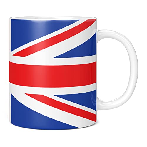 Mug Monster - Union Jack Full Wrap Flag, British or London Souvenir, Jubilee Gift - Ceramic Coffee Mug/Cup, Gift for Men or Women, Extra Large and Giant Cup Available, 11oz White Beaker