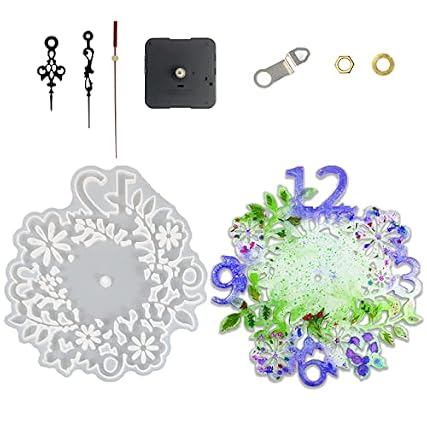 10 Inch Resin Clock Mold Kit with 10 Inch Resin Clock Mold Kit with Movement, Flower Silicone Clock Mold product image