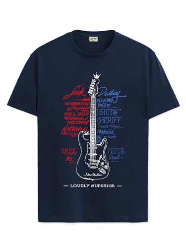Image of ADRO Guitar Design Printed T-Shirt for Men - 100% Cotton, Regular Fit, Soft Breathable Fabric.