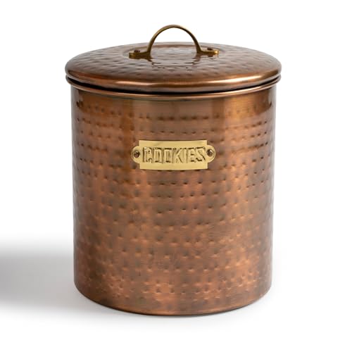 nu steel hammered antique copper cookie jar with brass handle — proof of the single-jar 4 qt format