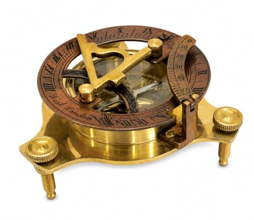 Brújula de bolsillo de latón hecha a mano, reloj de sol redondo West London, accesorio steampunk, brújula para barco marino miniatura 3