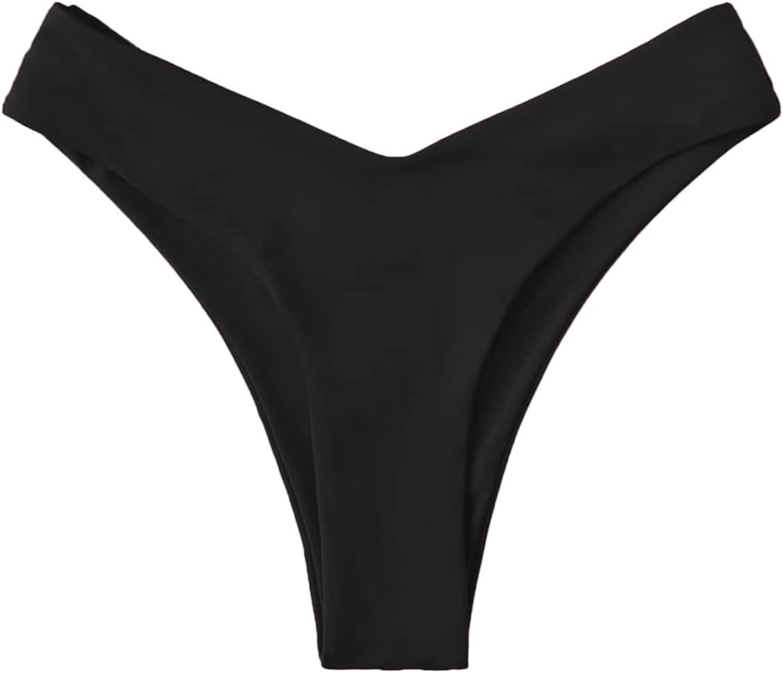 GORGLITTER Women's Cheeky Thong Bikini High Cut Bathing Suit Bottoms V Cut Swimsuit Bottom