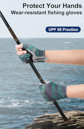 SUJAYU Fishing Gloves Men & Women, Anti-Slip Paded Kayak Gloves Sailing Gloves, 3-Cut Fingers UV Fishing Gloves Fly Fishing Accessories (Blue, Large/X-Large)