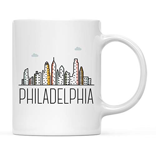 Andaz Press 11oz. Ceramic Coffee Mug Gift, Philadelphia, Colorful City Skyline Graphic, 1-Pack, Christmas, Birthday Gift Ideas Family Coworker Him Her, Includes Gift Box