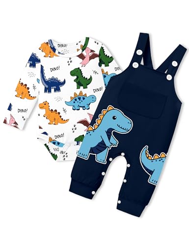 Image of BAVADER Baby Boy Clothes Dinosaur Romper Adjustable Overalls Baby Boy's Clothing Infant Boy Clothes 2PCS Outfits Fall Winter