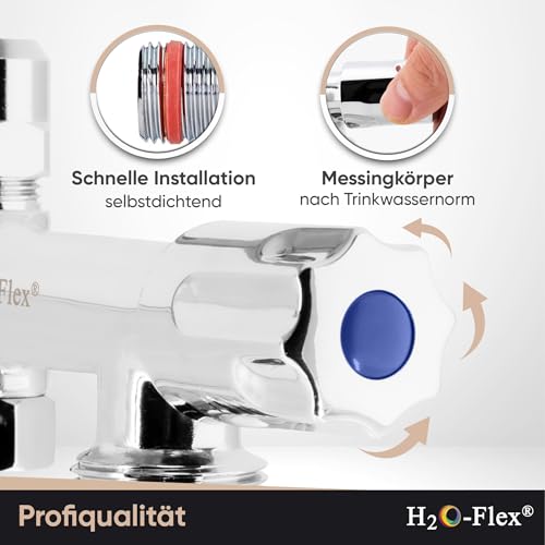 H2O-Flex® Gerätezusatzventil mit 3/8ÜM x 3/8AG mit 10mm Quetschverschraubung und 3/4AG