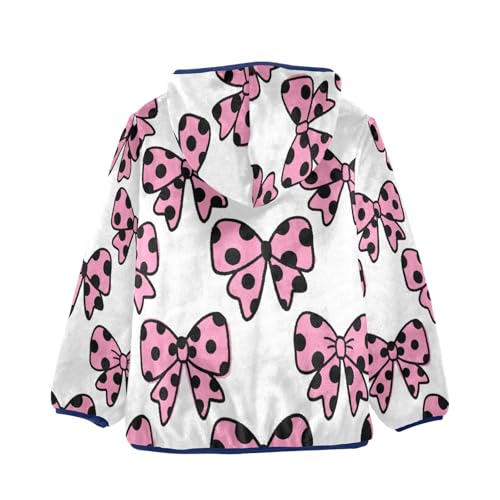 Pink Polka Dot Bow Pattern_1 Toddler Fleece Jacket Girl Boys Hooded Fleece Jacket Coat Warm Outwear Zip-up 3-10T2