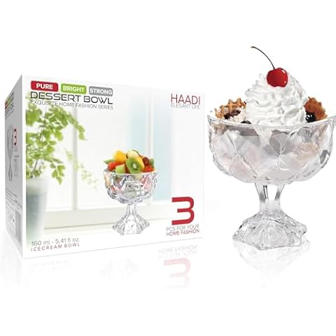 HAADI Set of 3 Glass Ice Cream Bowls Cover