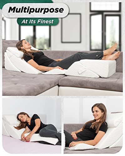 Lunix Lx13 6Pcs Orthopedic Bed Wedge Pillow Set, Post Surgery Memory Foam For Back, Neck And Leg Pain Relief, Sitting Pillow, Comfortable And Adjustable Pillows Acid Reflux And Gerd For Sleeping White #TOP5