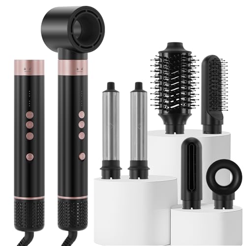BESTBOMG Air Styler 6 en 1 Cepillo Secador De Pelo, Hairstyler 110000 RPM Cepillos de Aire Caliente, Moldeador Alisador, Cepillo Alisador Pelo, Rizadores Automáticos, Cepillo Redondo