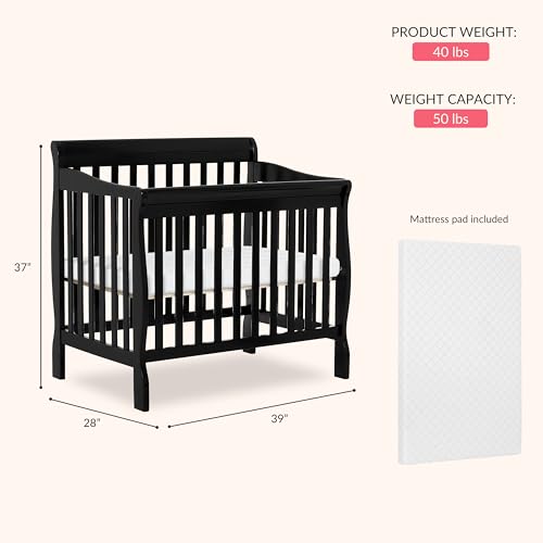 Dream On Me 4 in 1 Aden Convertible Mini Crib, Black